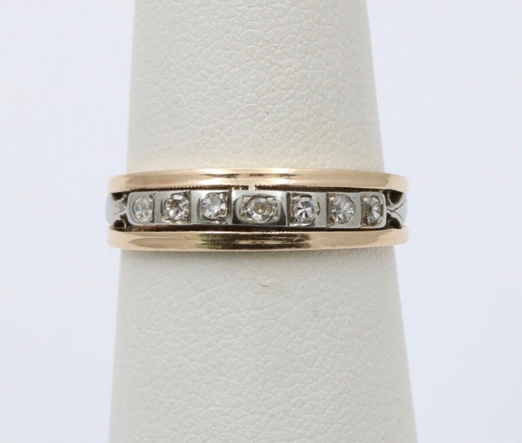 Vintage 18K & 14K Gold Diamond Ring Band, Wedding Band
