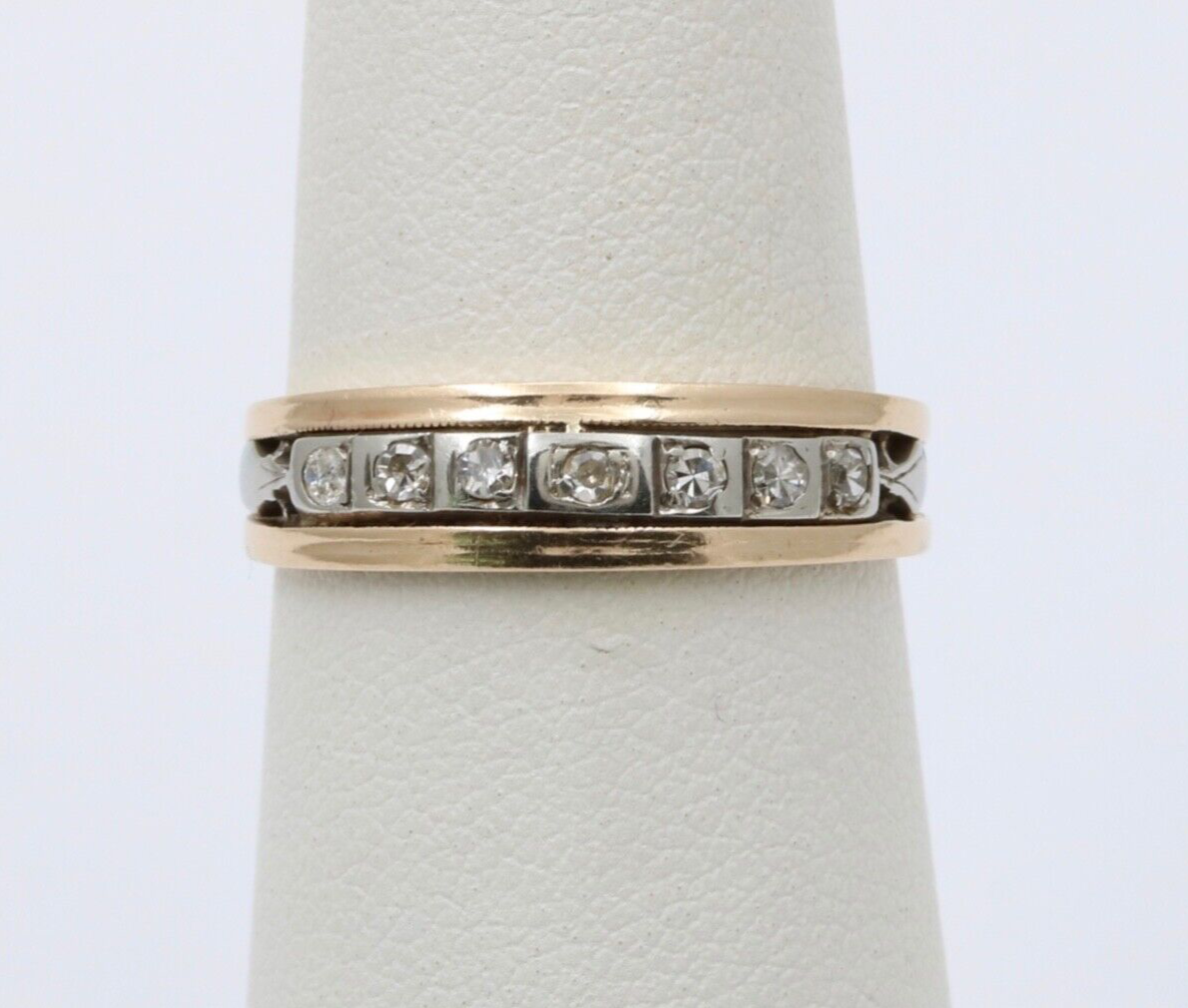 Vintage 18K & 14K Gold Diamond Ring Band, Wedding Band