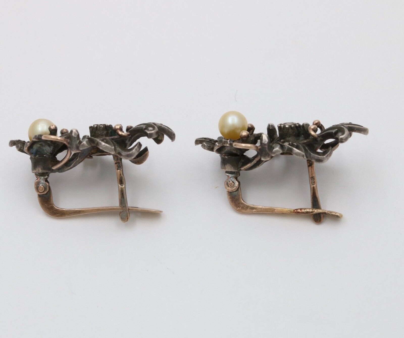 Victorian 10K Gold Diamond And Pearl Earrings