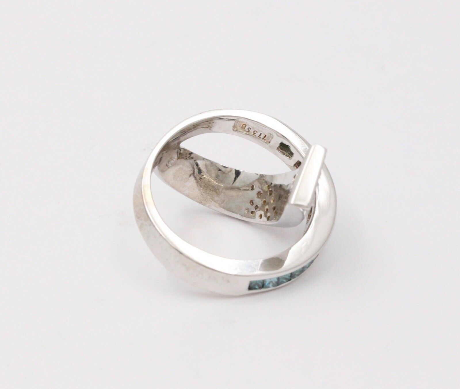 Cool Unisex Geometric Diamonds White Blue Diamonds 14K White Gold Ring
