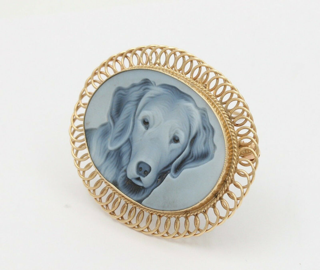 Vintage 14K Yellow Gold Dog Engraved Brooch