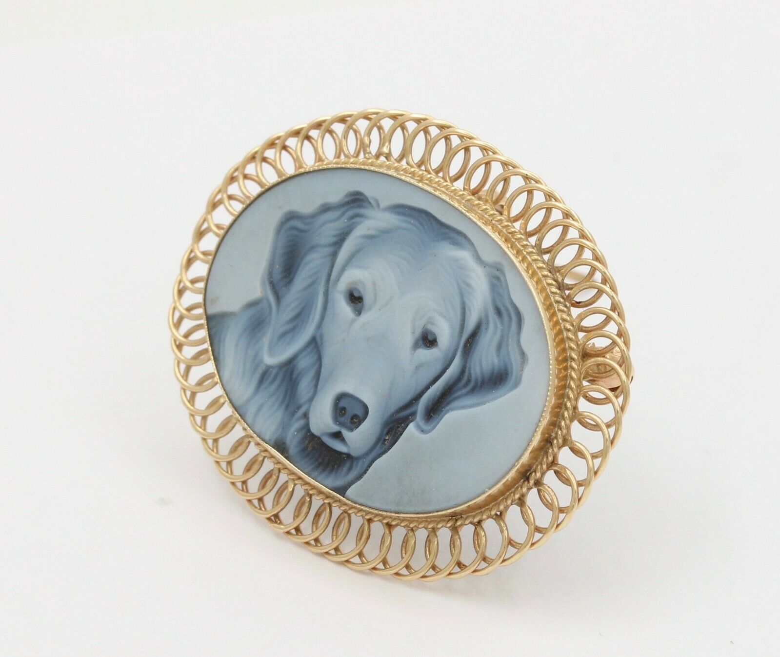 Vintage 14K Yellow Gold Dog Engraved Brooch