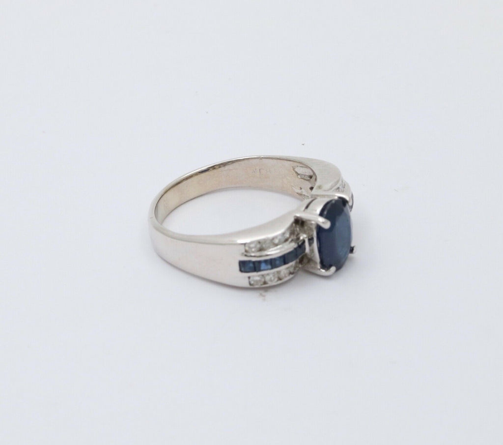 Classic 14K White Gold Sapphire and Diamond Ring Band, Engagement Ring.