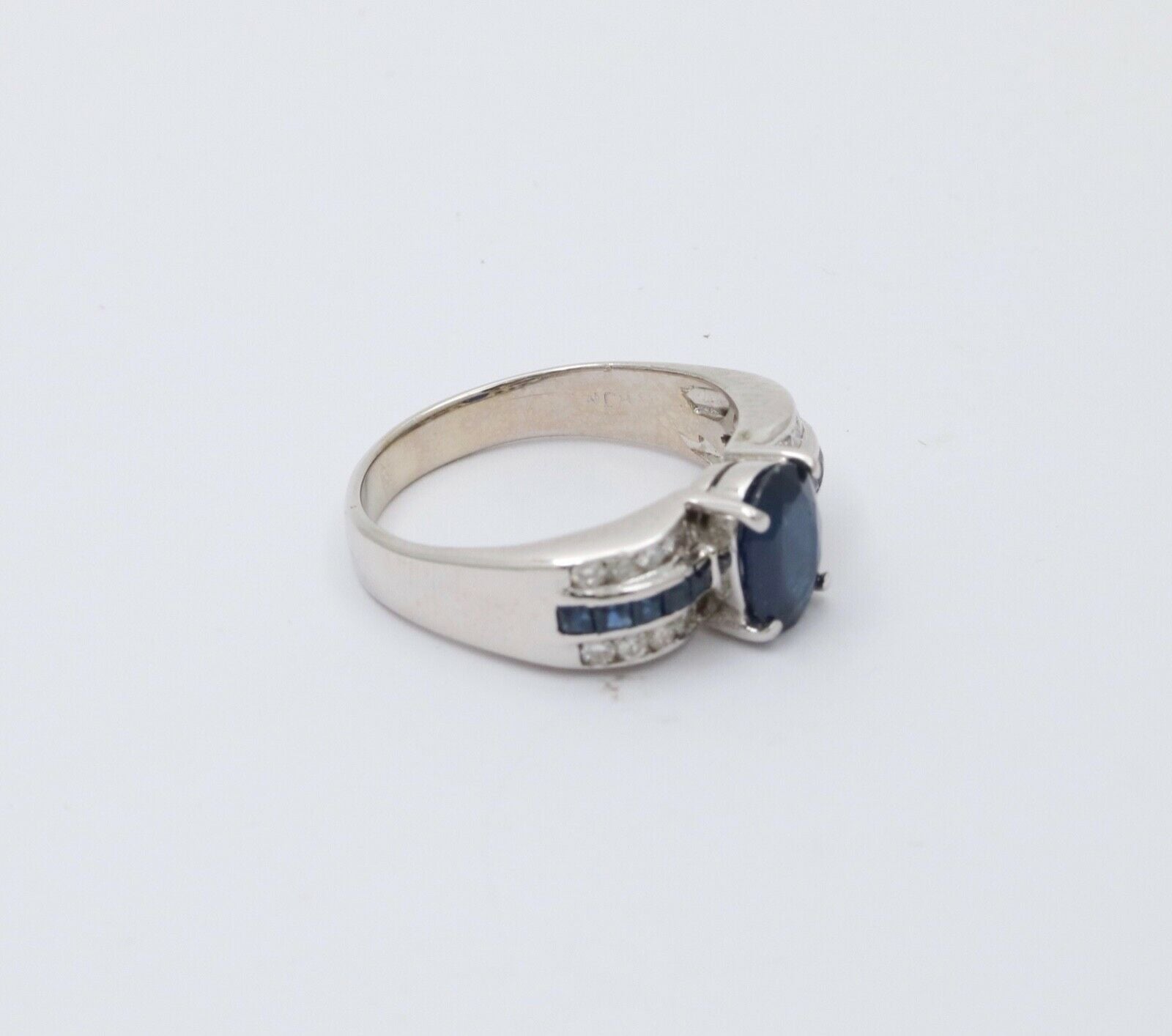Classic 14K White Gold Sapphire and Diamond Ring Band, Engagement Ring.