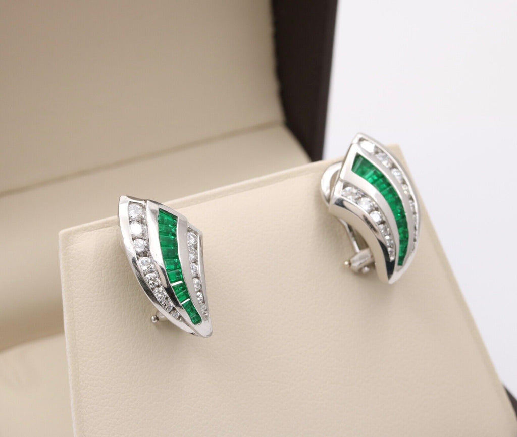 Charles Krypell Platinum Diamond And Emerald Earrings