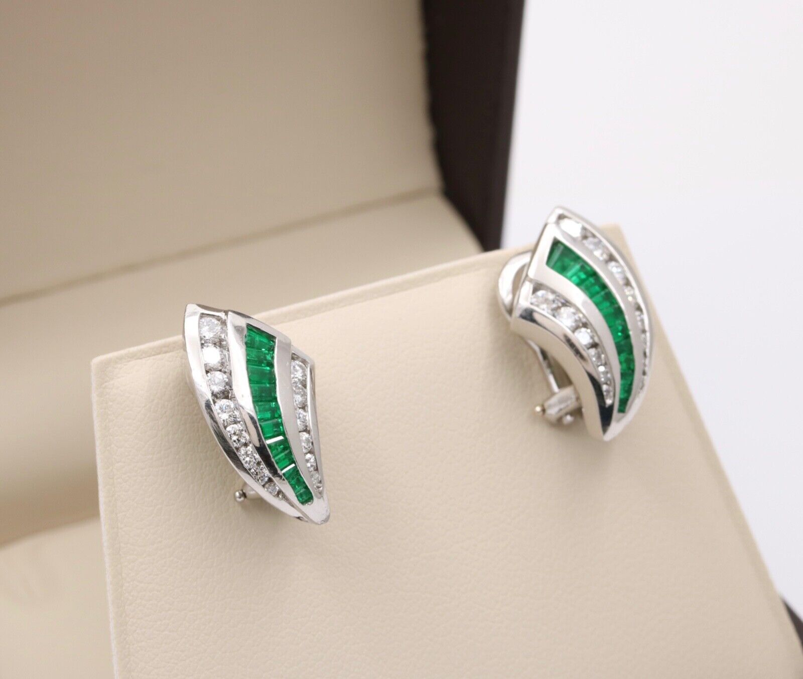 Charles Krypell Platinum Diamond And Emerald Earrings