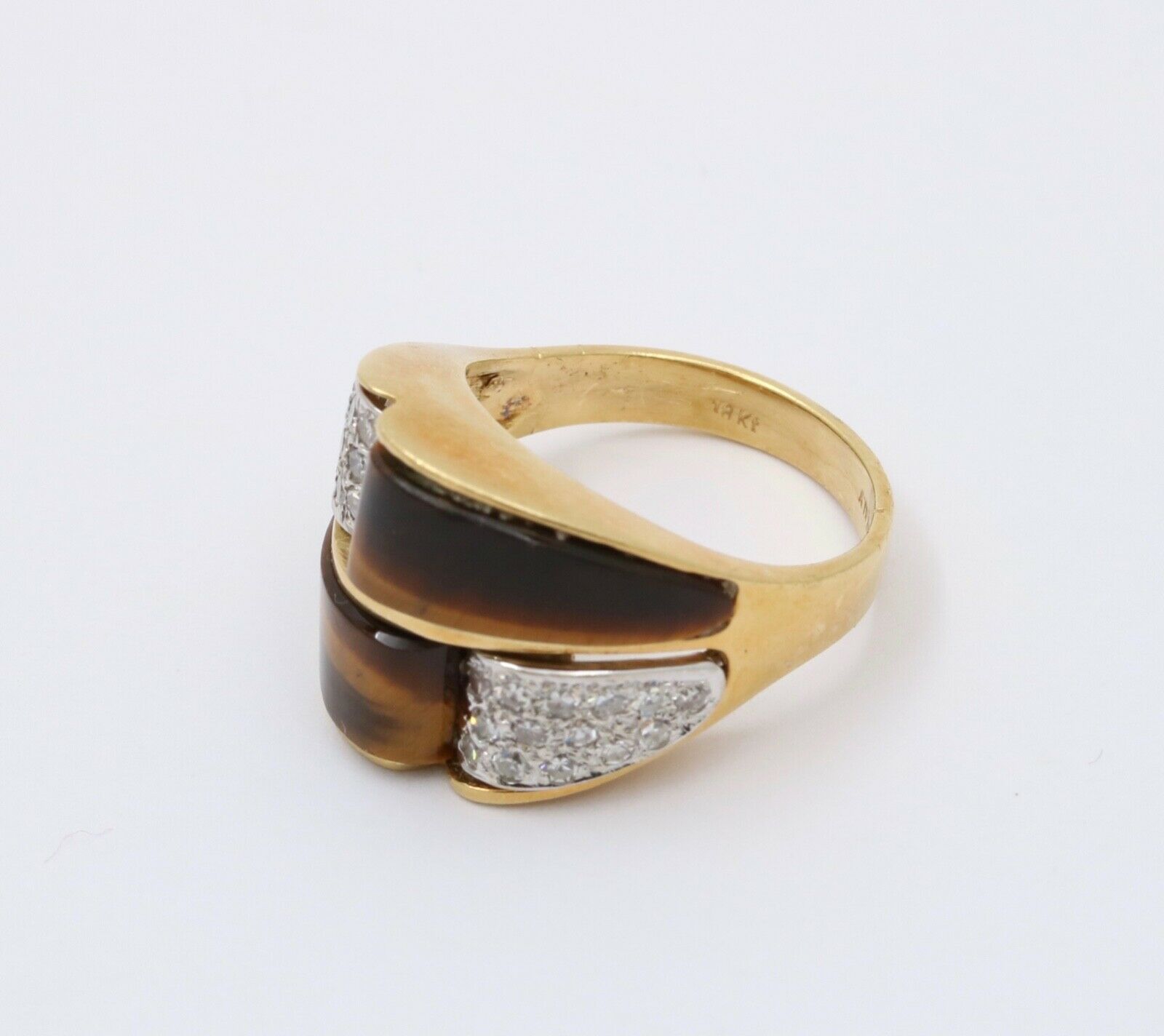 Vintage Italian Tiger's Eye Diamonds 18K Yellow Gold Ring