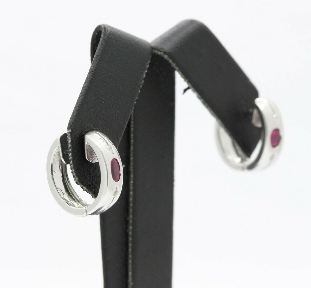 Cute 18K White Gold Natural Ruby Diamond Huggie Earrings
