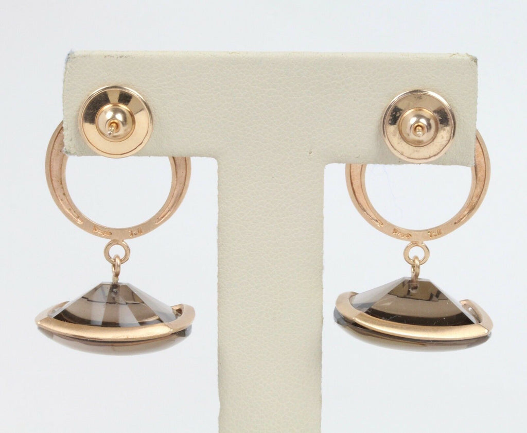 Retro French Denair 18K Rose Gold Smoky Quartz & Diamonds Dangling Earrings