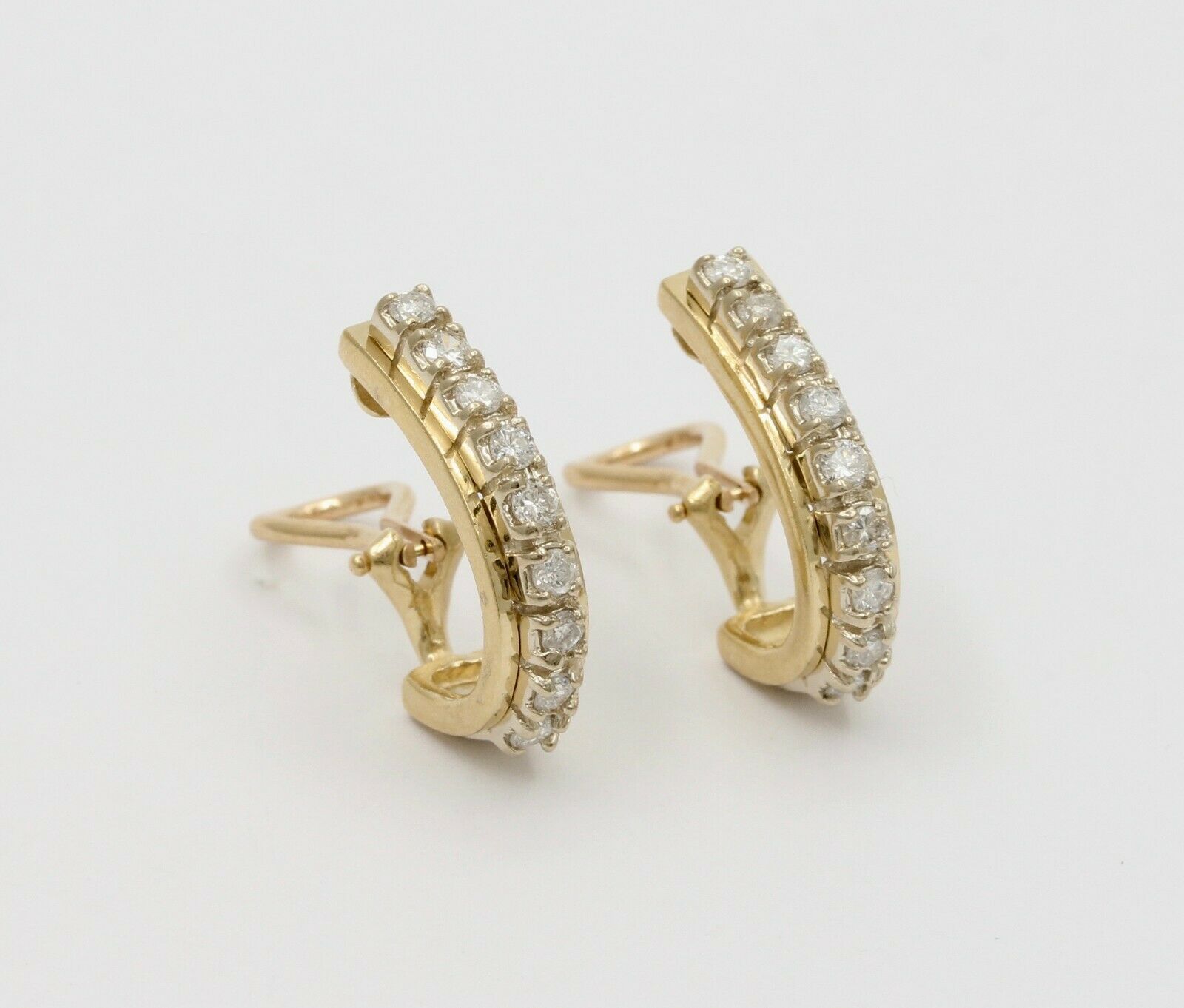 Vintage 14K Yellow Gold Diamond Omega Clip Earrings
