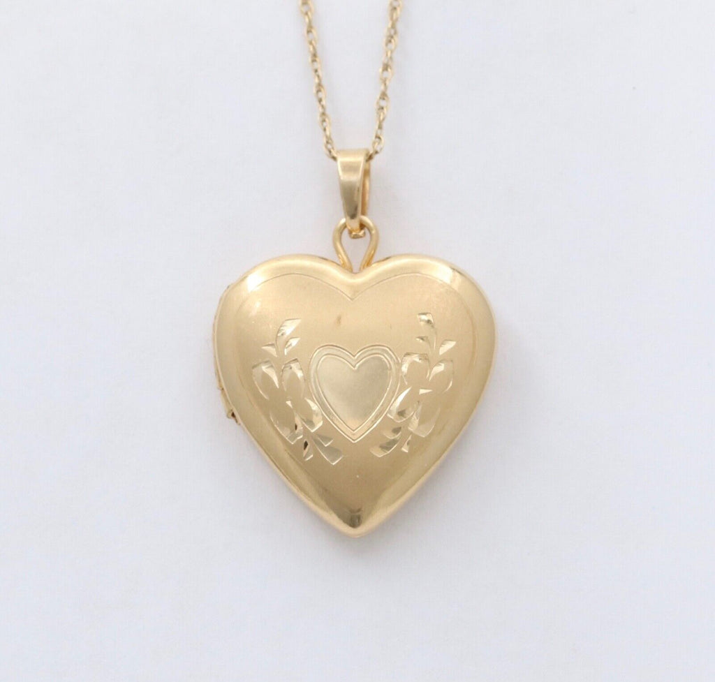 Vintage Heart Locket Pendant 14K Yellow Gold