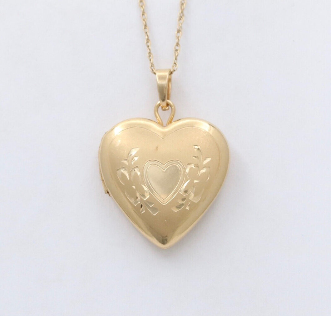 Vintage Heart Locket Pendant 14K Yellow Gold