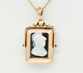 Victorian 10K Gold Onyx Sardonyx Spinning Locket Pendant Chain