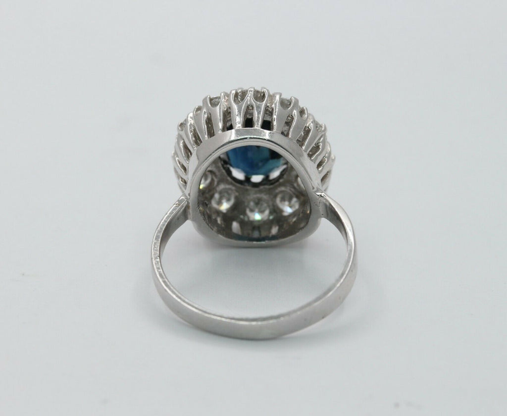 Vintage 14K White Gold Sapphire And  Diamond Halo Ring