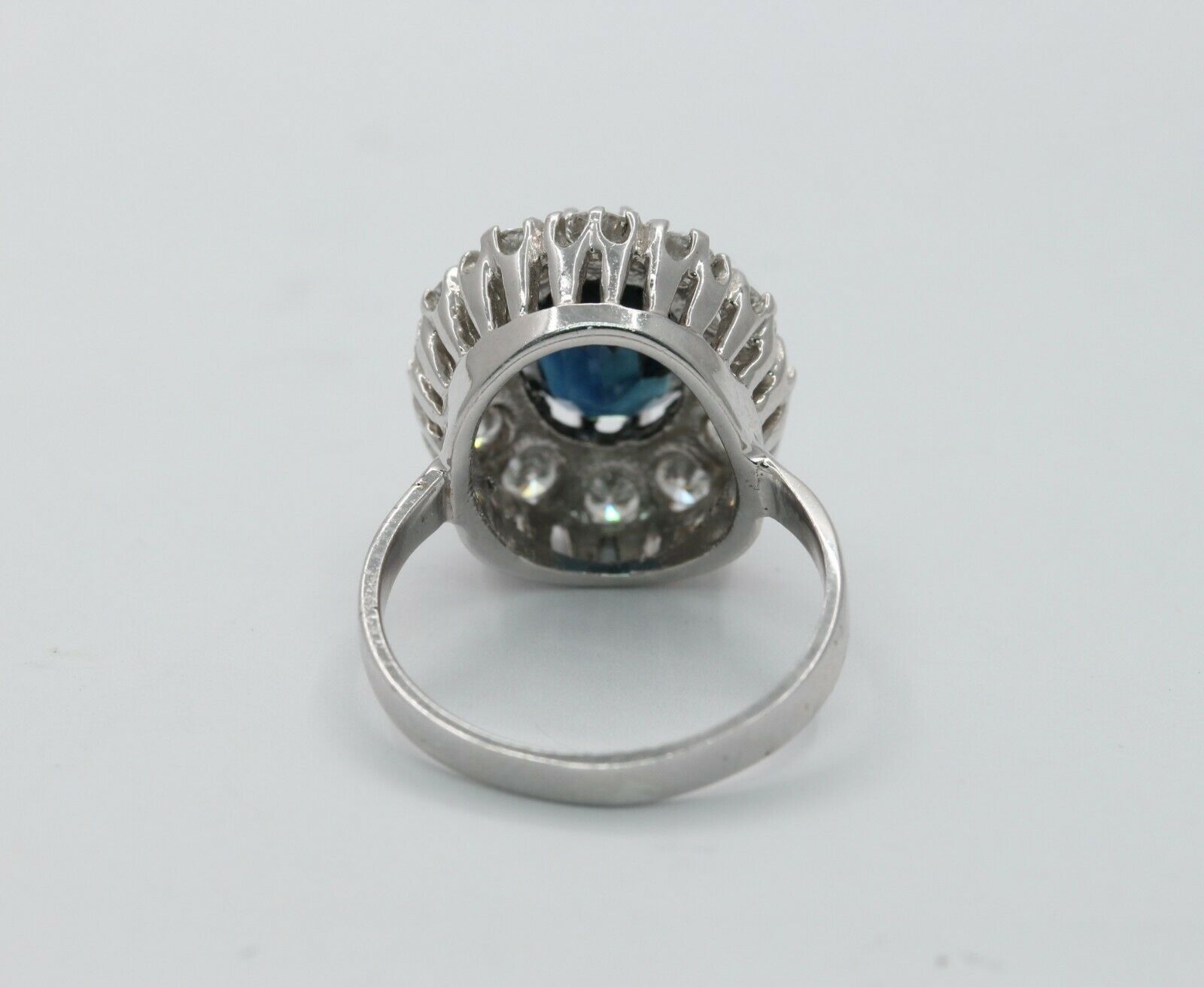 Vintage 14K White Gold Sapphire And  Diamond Halo Ring