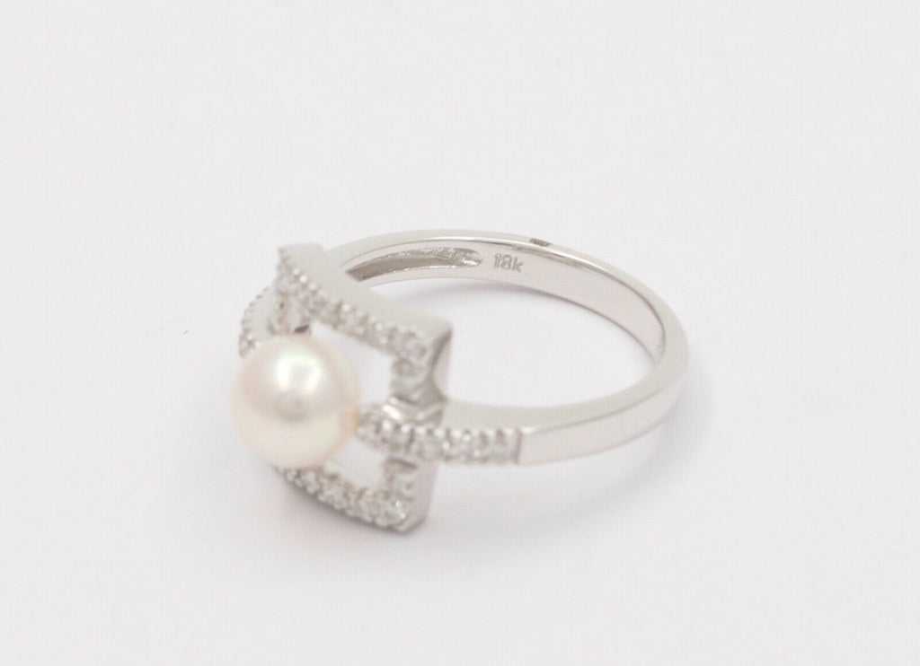 Mikimoto Pearl Diamonds 14K White Gold Ring