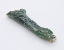 Load image into Gallery viewer, Antique Hand Carved Jade Bamboo 18K Yellow Gold Pendant
