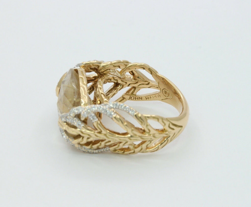 Vintage John Hardy Rutilated Quartz Diamonds Leaf Ring