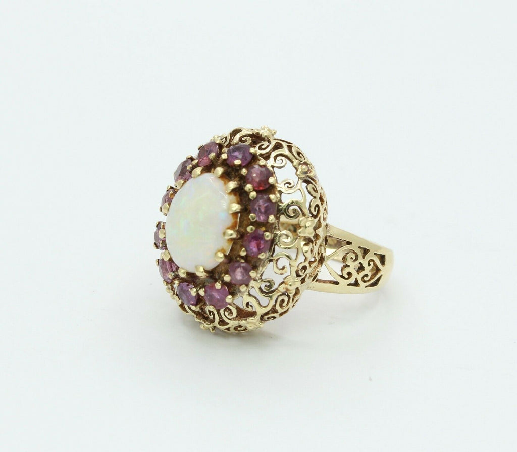Vintage 14K Yellow Gold Ruby Opal Statement Ring