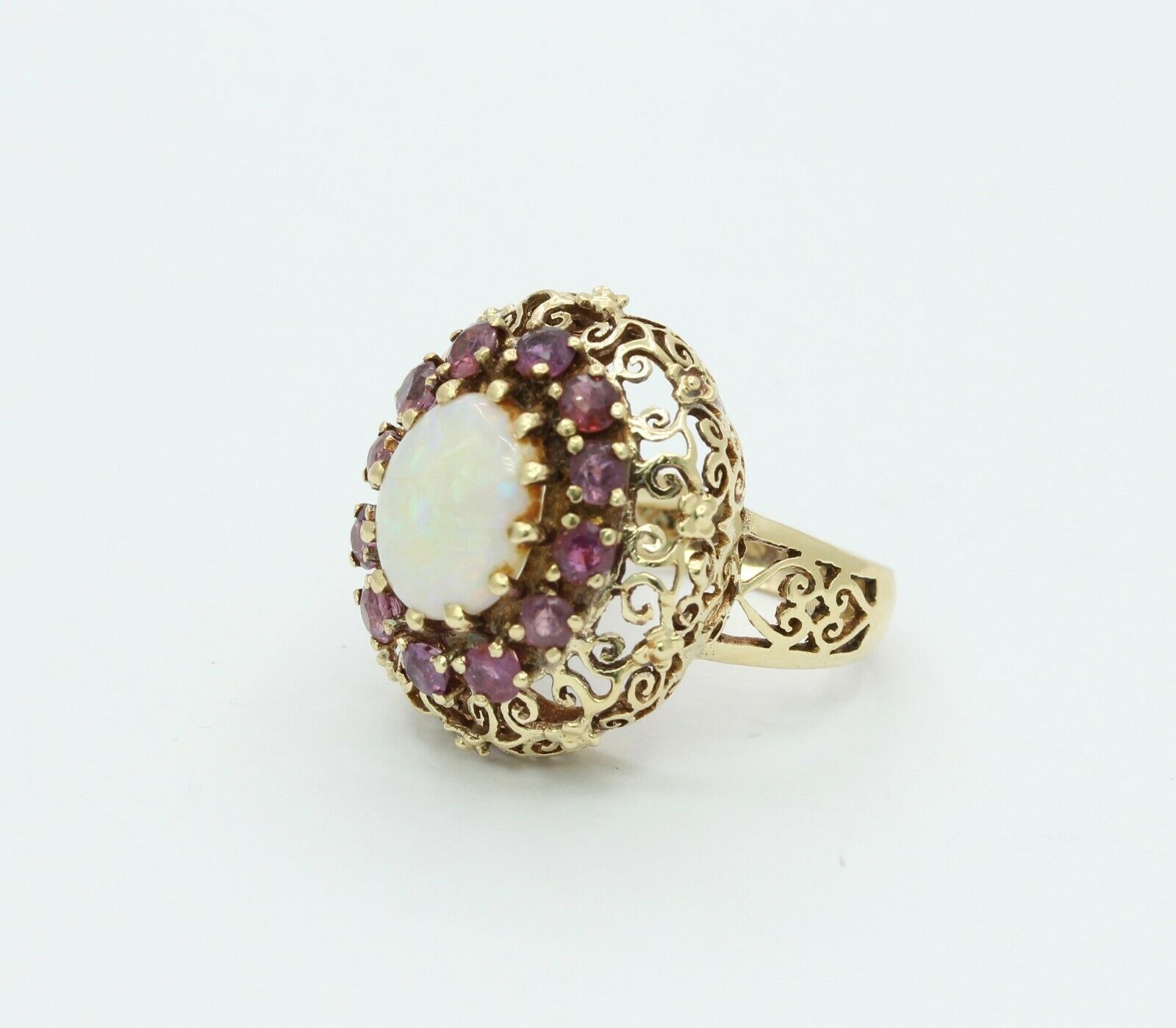 Vintage 14K Yellow Gold Ruby Opal Statement Ring