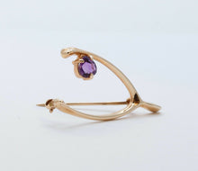 Load image into Gallery viewer, Vintage Lucky 14K Yellow Gold Wishbone Heart Amethyst Pendant Pin
