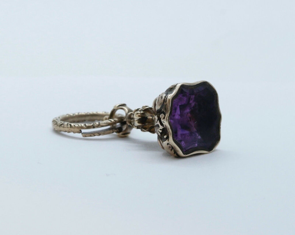 Victorian Amethyst 10K Yellow Gold FOB Charm Pendant
