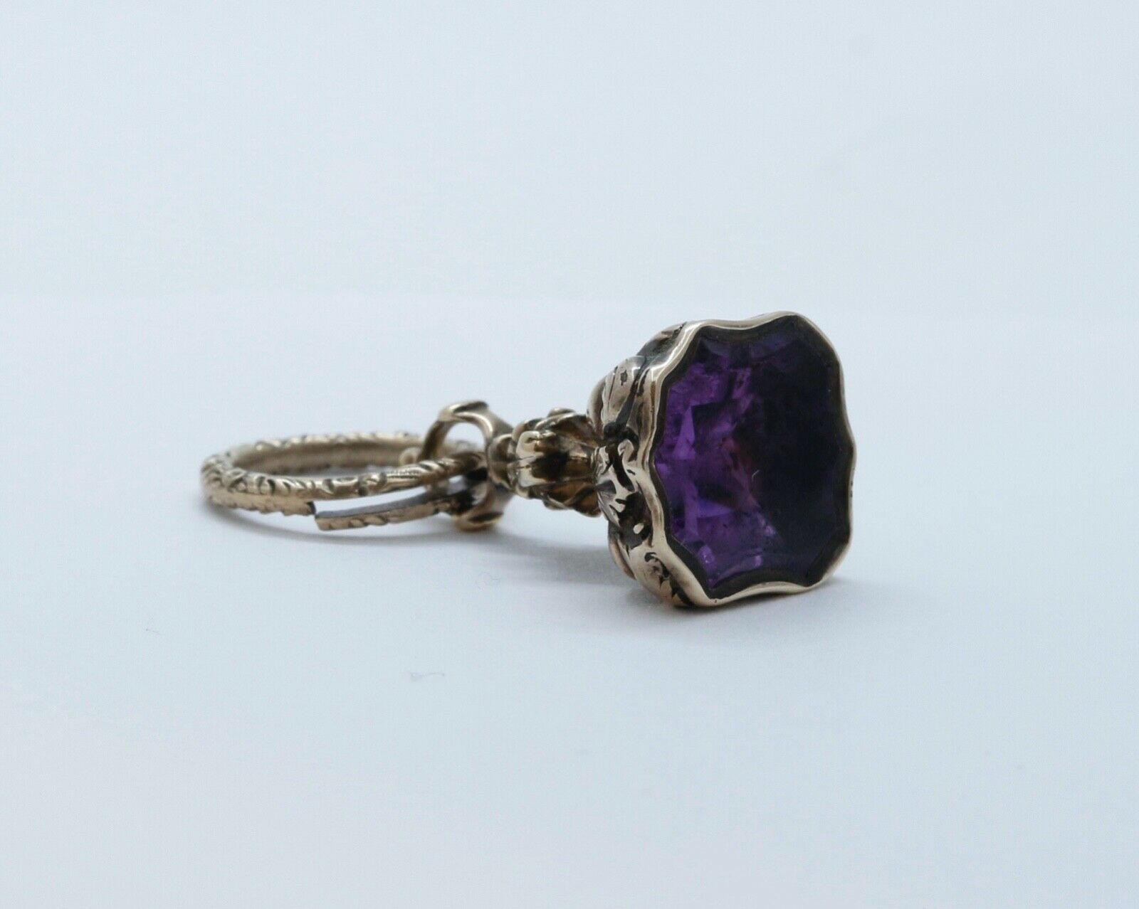 Victorian Amethyst 10K Yellow Gold FOB Charm Pendant