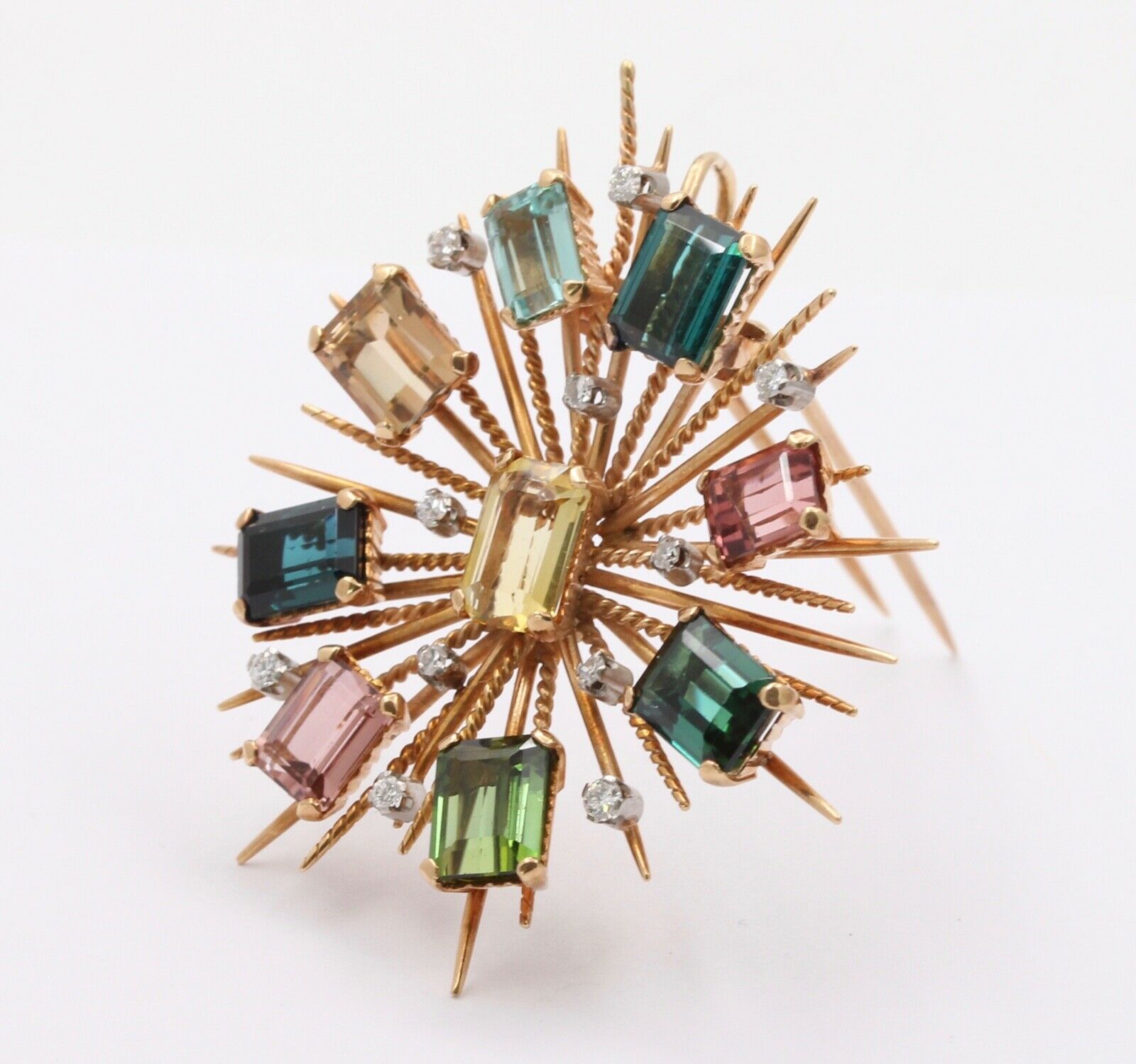 Vintage Tourmaline Citrine 14K Yellow Gold Pendant Brooch