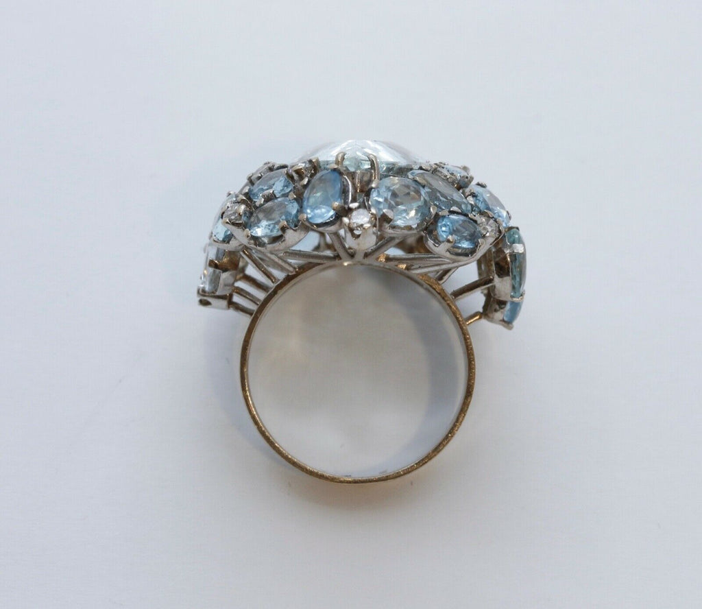 Large Aquamarine Diamonds 18K White Gold Statement Cocktail Ring