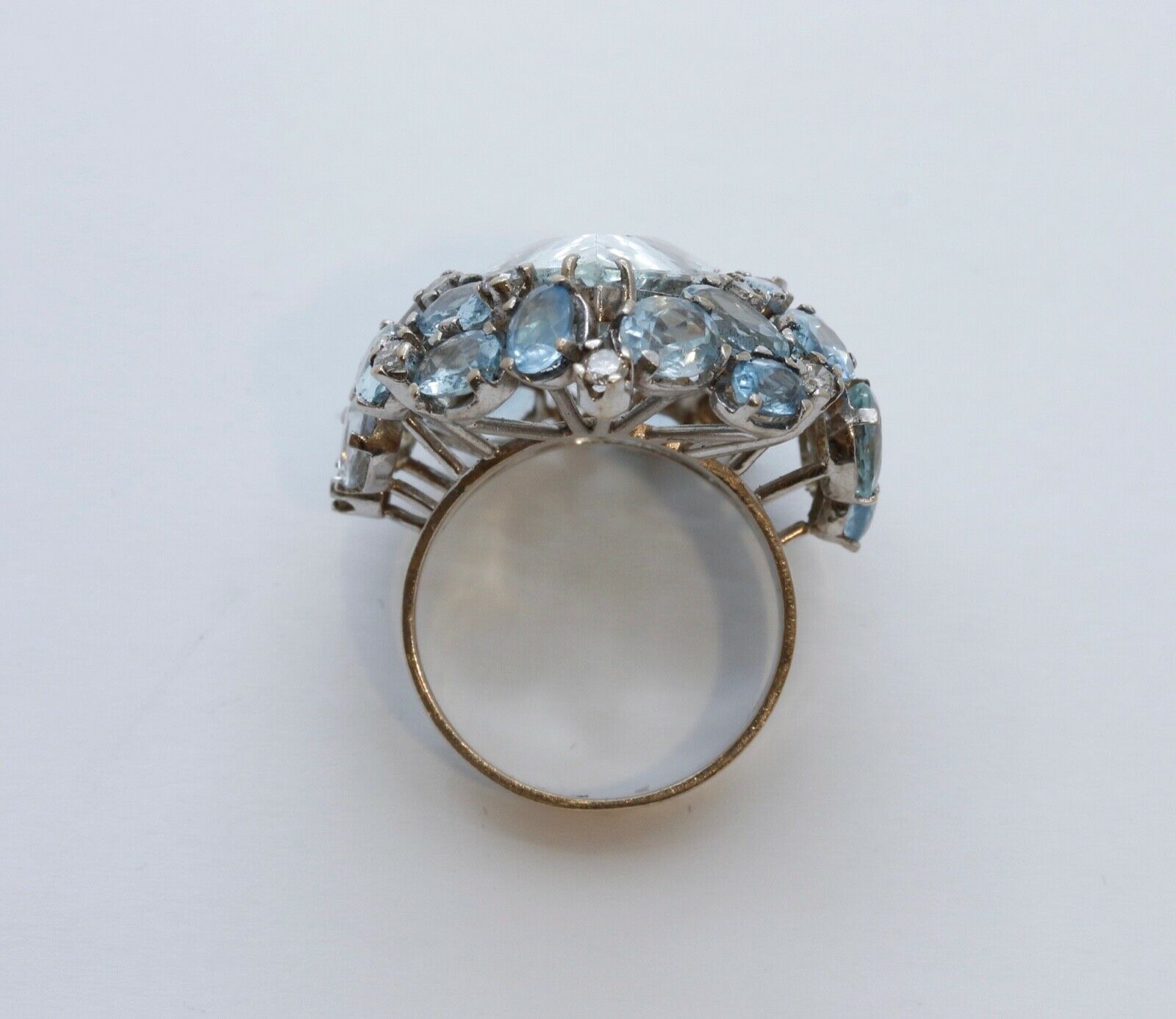 Large Aquamarine Diamonds 18K White Gold Statement Cocktail Ring