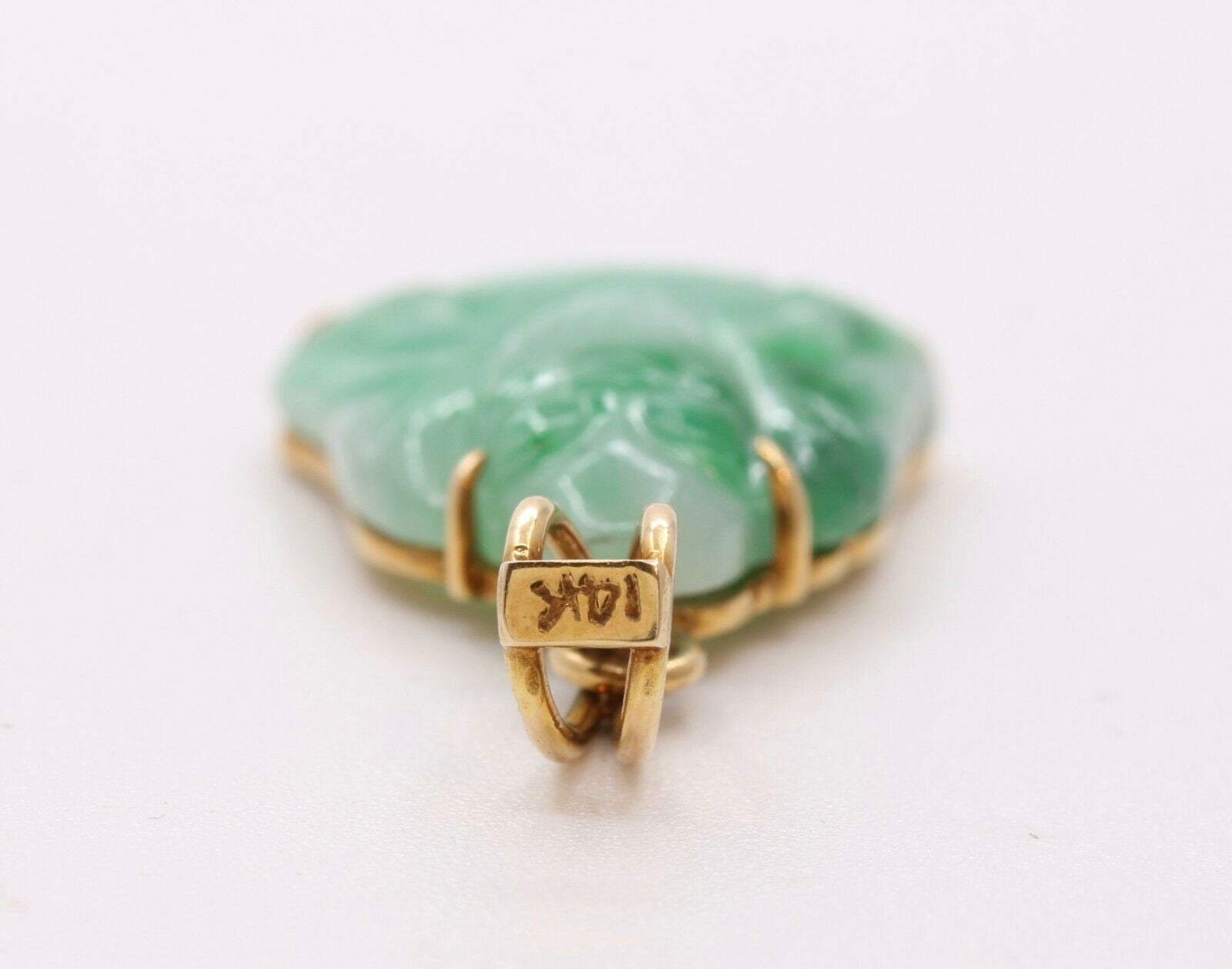 Vintage 14K Yellow Gold Jade Buddha Pendant