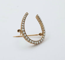 Load image into Gallery viewer, Antique 14K Yellow Gold Split Pearl Horseshoe Brooch, Pin.
