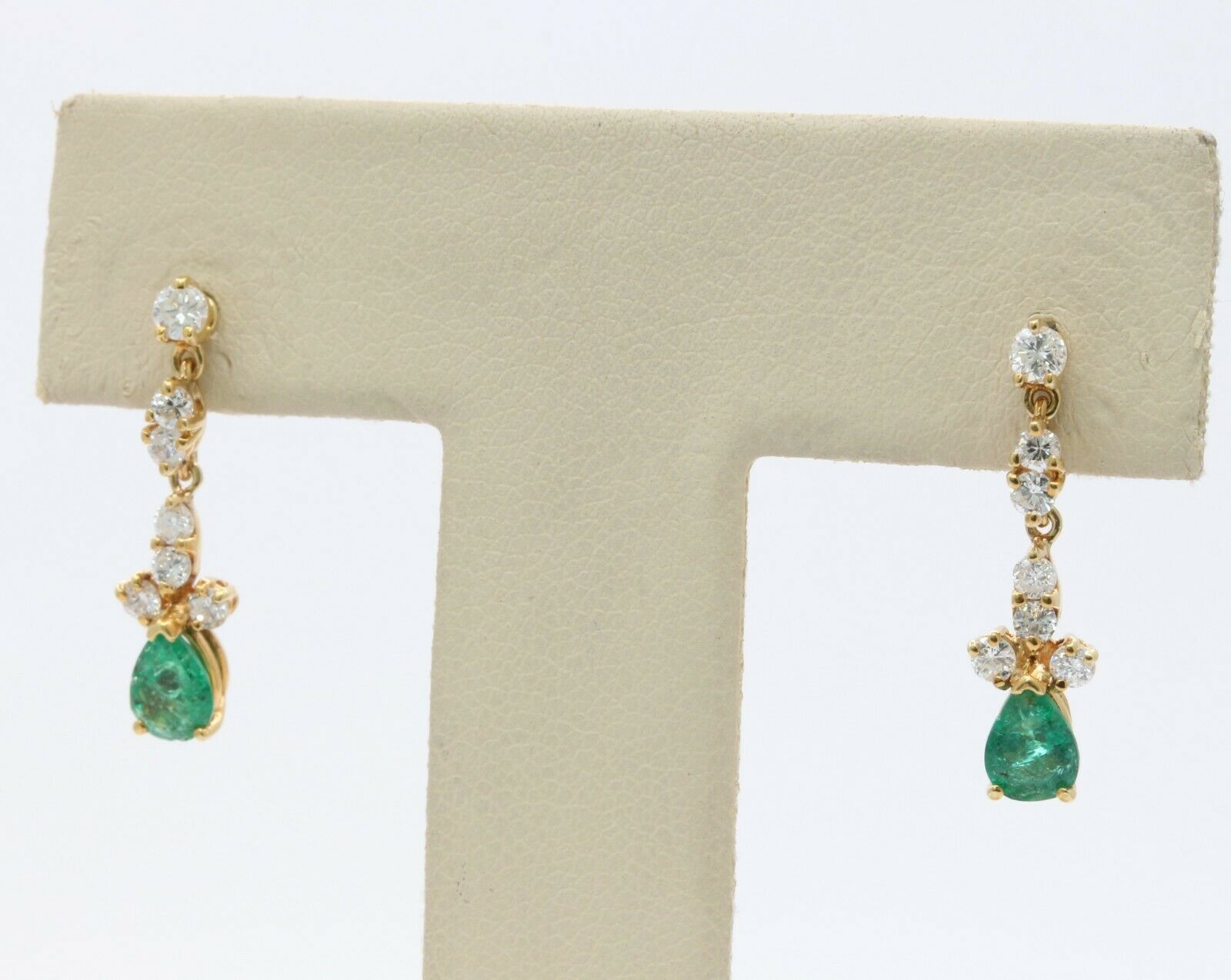 Vintage 14K Yellow Gold Emerald Diamond Drop Earrings