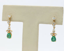 Load image into Gallery viewer, Vintage 14K Yellow Gold Emerald Diamond Drop Earrings
