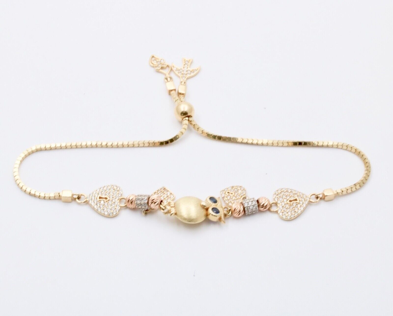 Vintage 14K Yellow Gold Gemstone Charm Bracelet