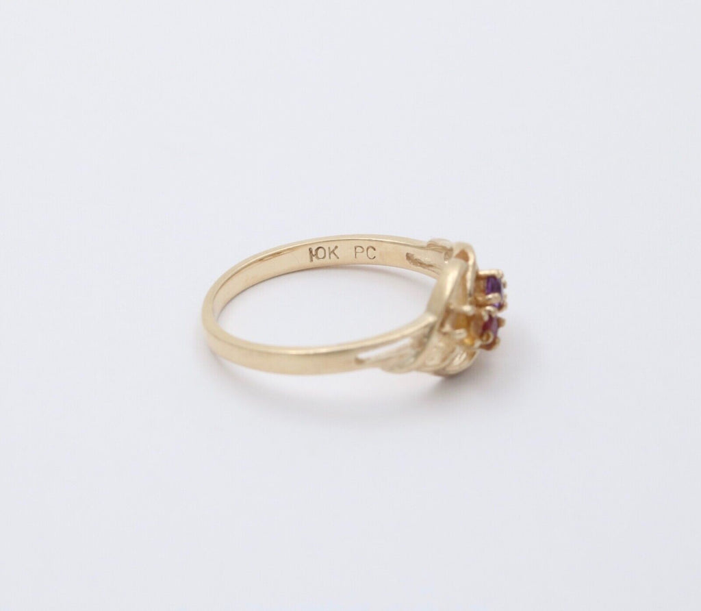 Vintage 10K Yellow Gold Multi Color Stone Ring, Stacking Ring.