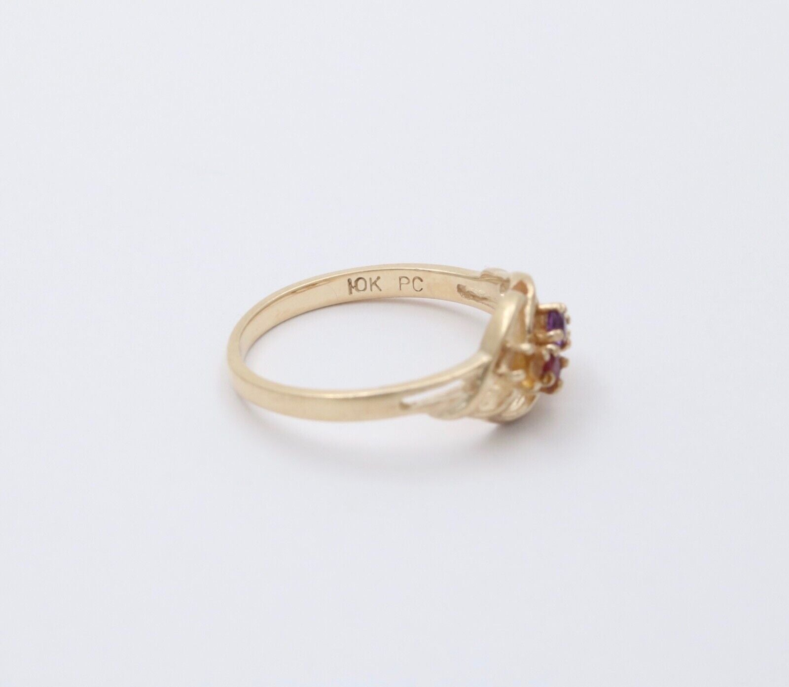 Vintage 10K Yellow Gold Multi Color Stone Ring, Stacking Ring.