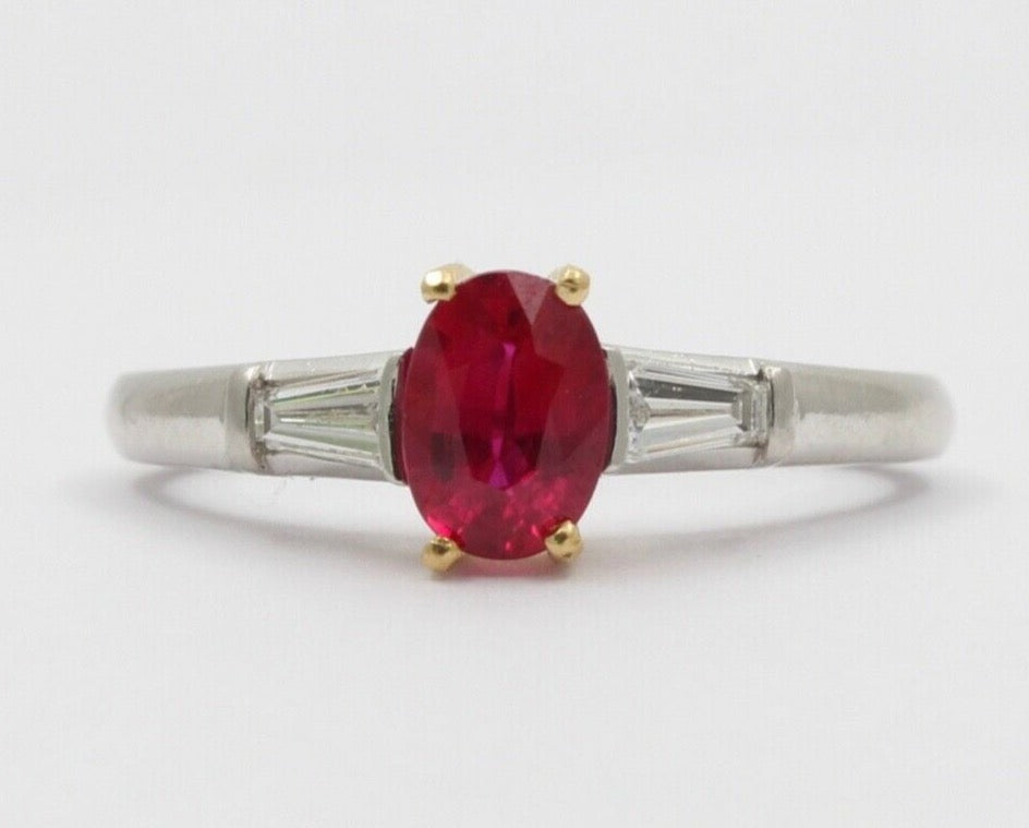 Vintage Tiffany & Co. Burma Ruby Baguette Diamonds Platinum18K Ring