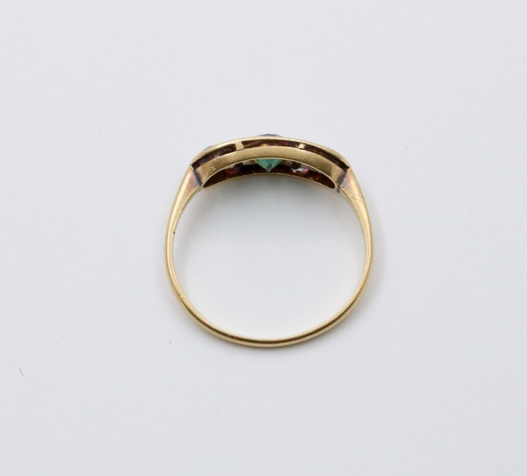 Antique Edwardian 18K Gold Three Green Tourmaline Diamond Ring, Ring Band.