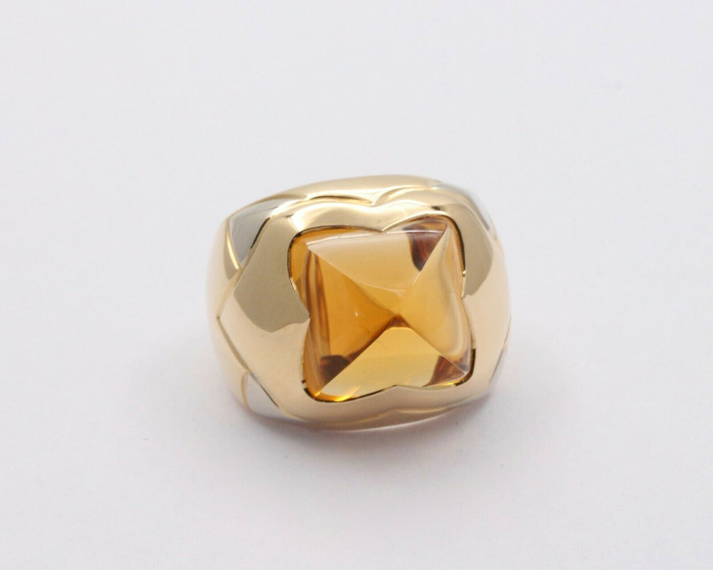 Vintage BVLGARI Gold 18k Yellow Gold Pyramid Citrine Ring