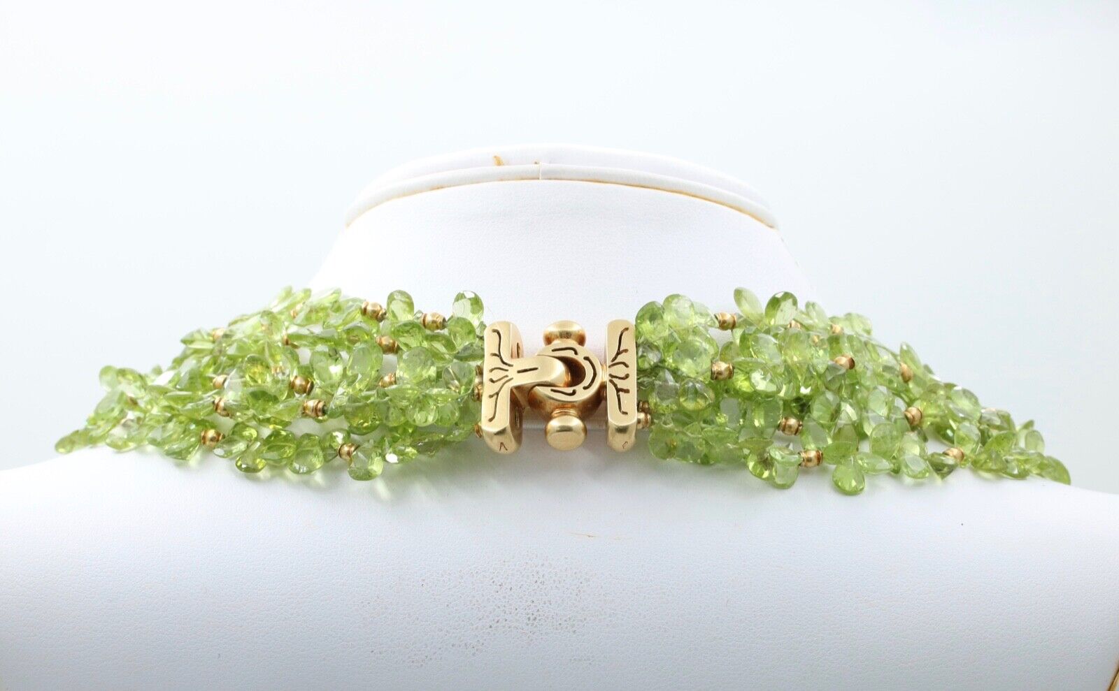 Vintage Beaded Peridot 18K Yellow Gold Layered Necklace