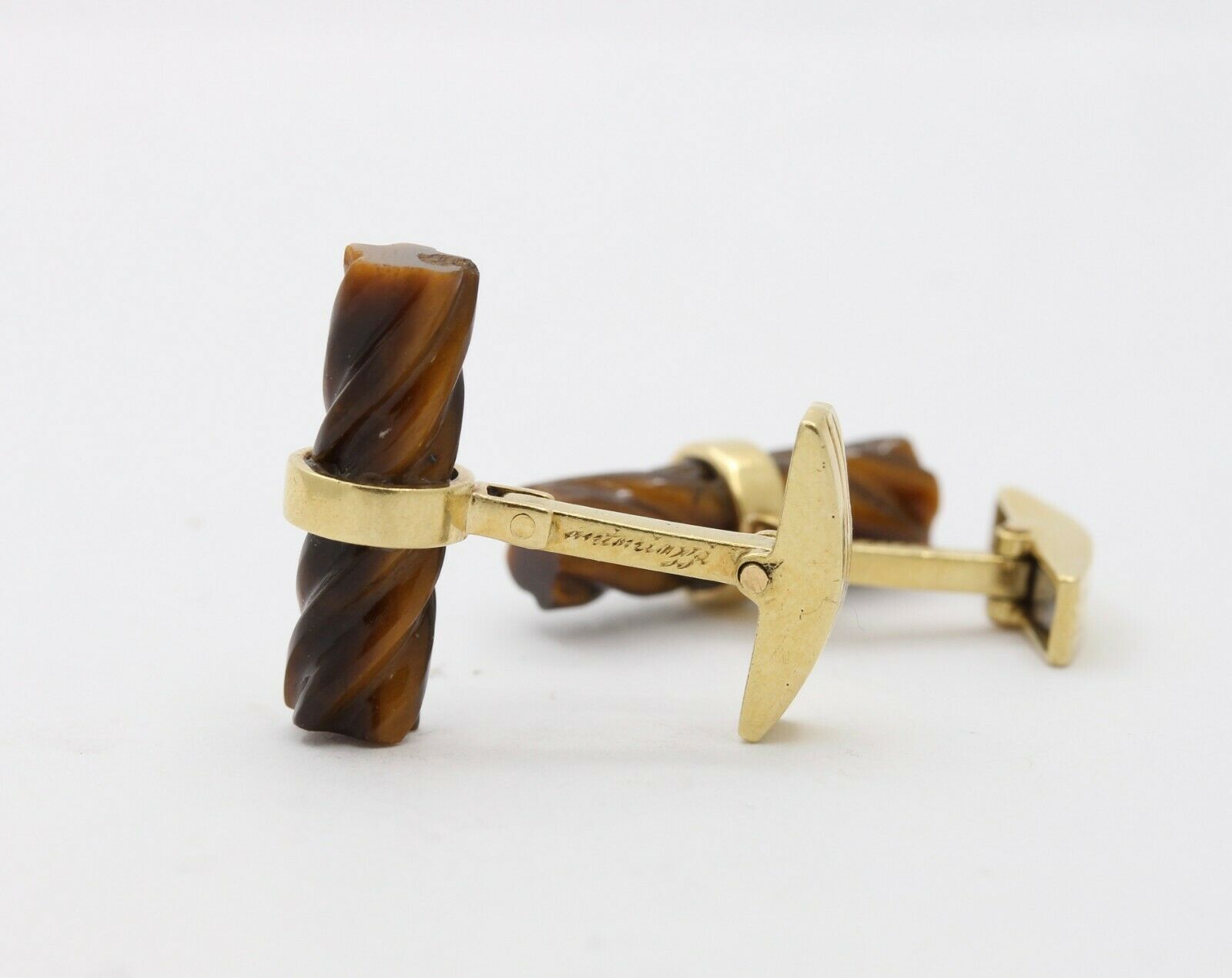Vintage 18K Yellow Gold Tigers Eye Cufflinks