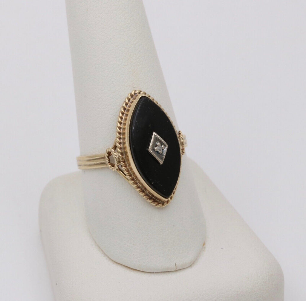 Antique Art Deco Marquise Onyx Diamond Ring