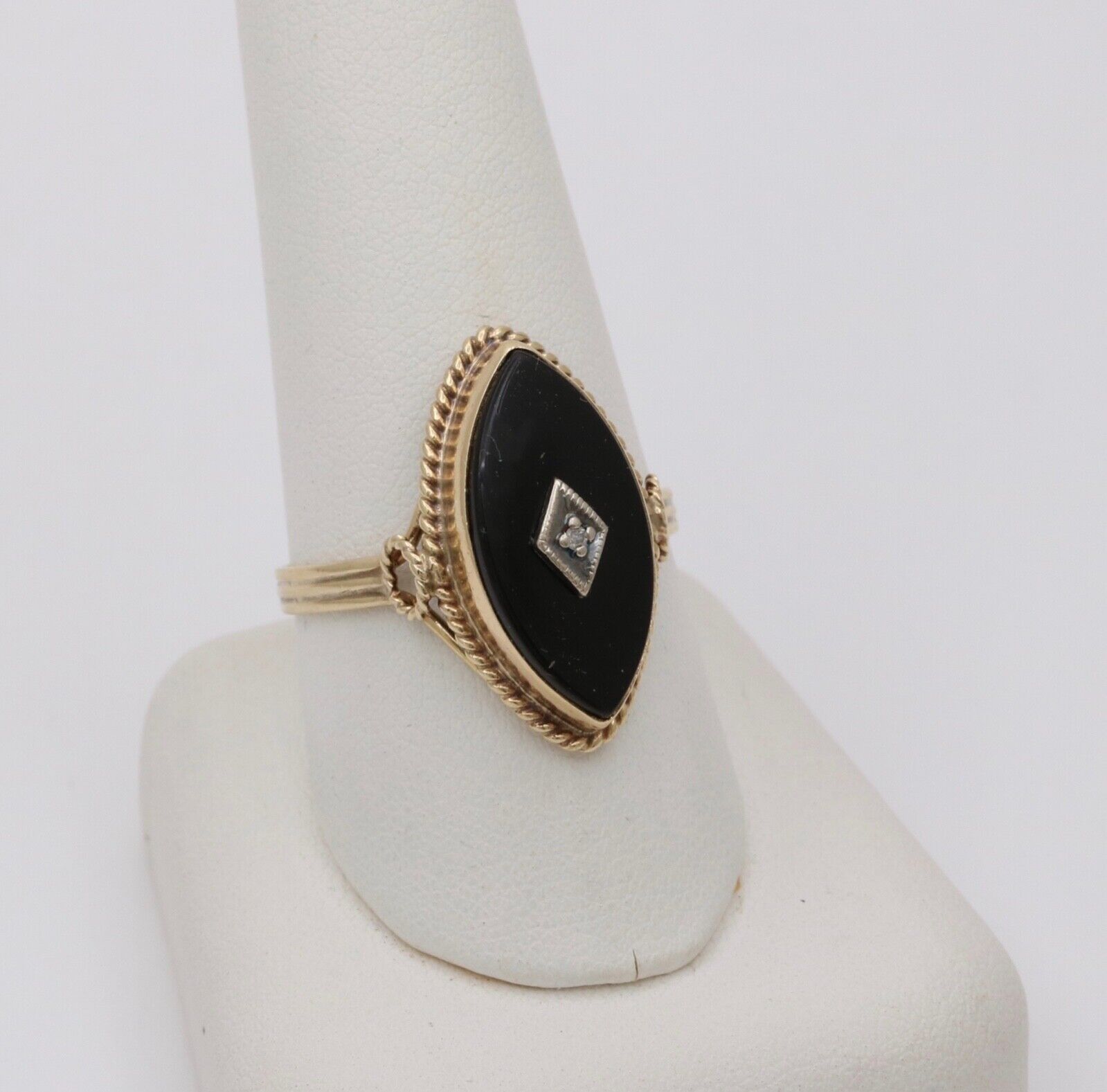 Antique Art Deco Marquise Onyx Diamond Ring
