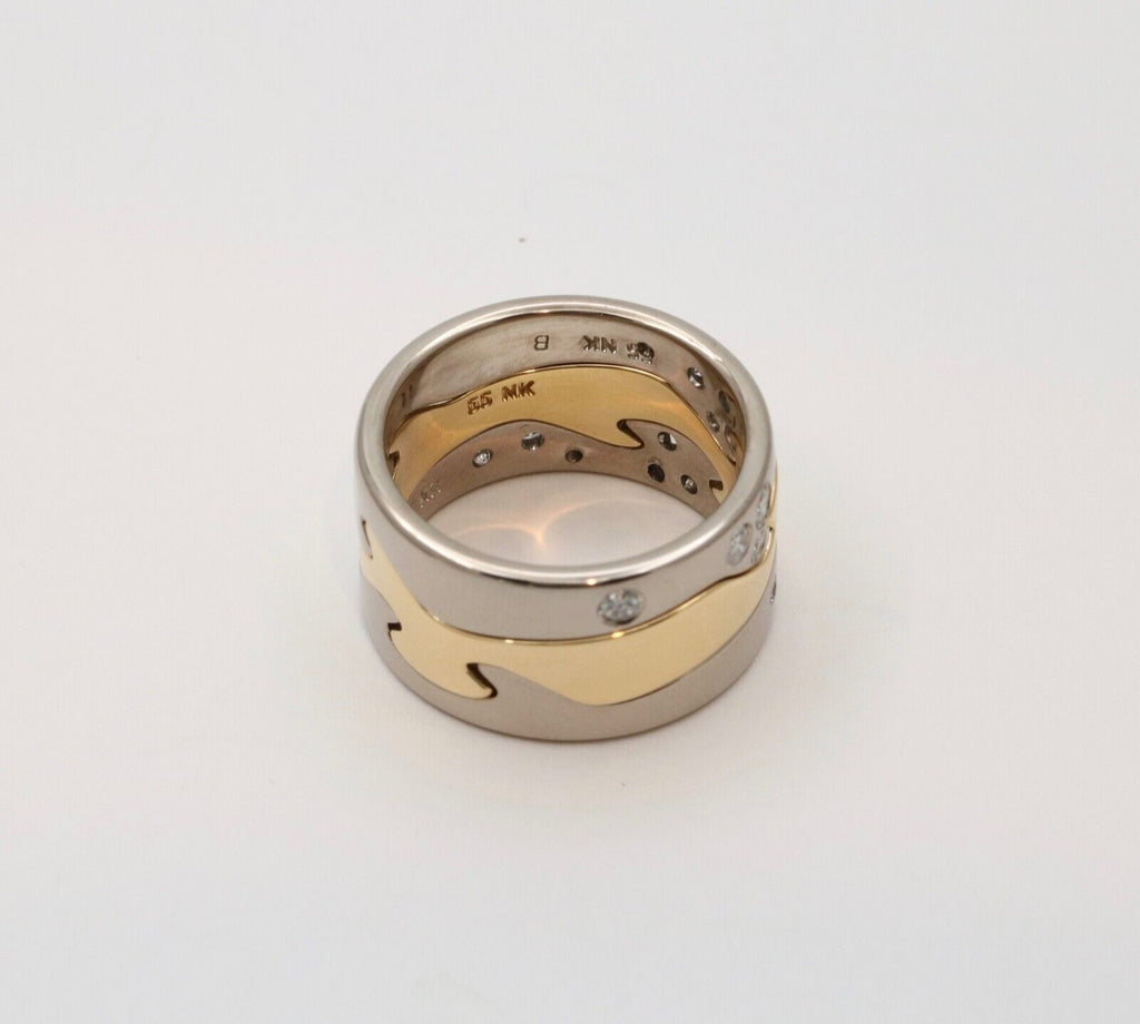 Georg Jensen Fusion 3-Piece 18K Diamonds White Yellow Gold Rings
