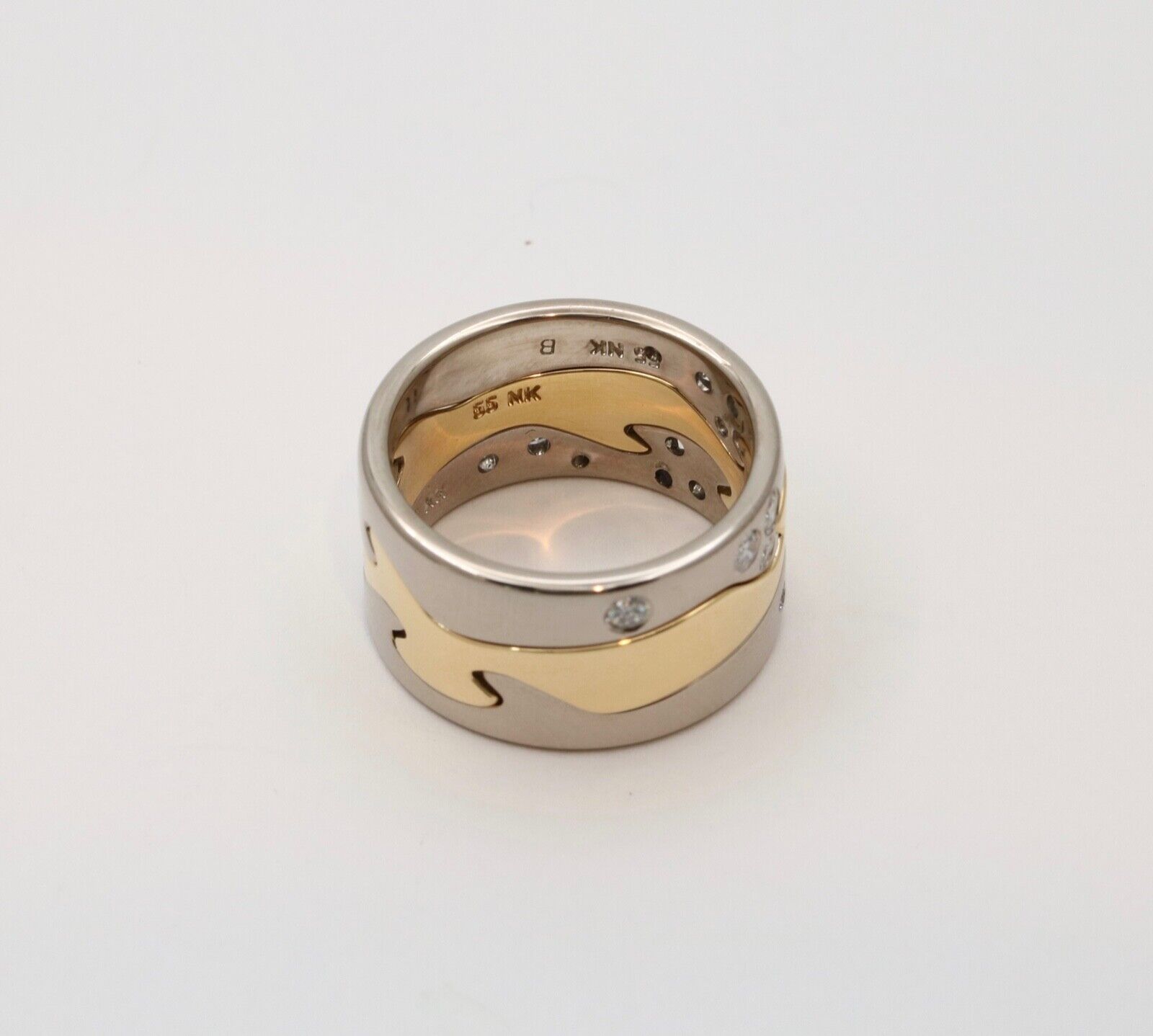 Georg Jensen Fusion 3-Piece 18K Diamonds White Yellow Gold Rings