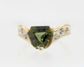 Vintage 14K Yellow Gold Shield Cut Peridot Diamond Ring