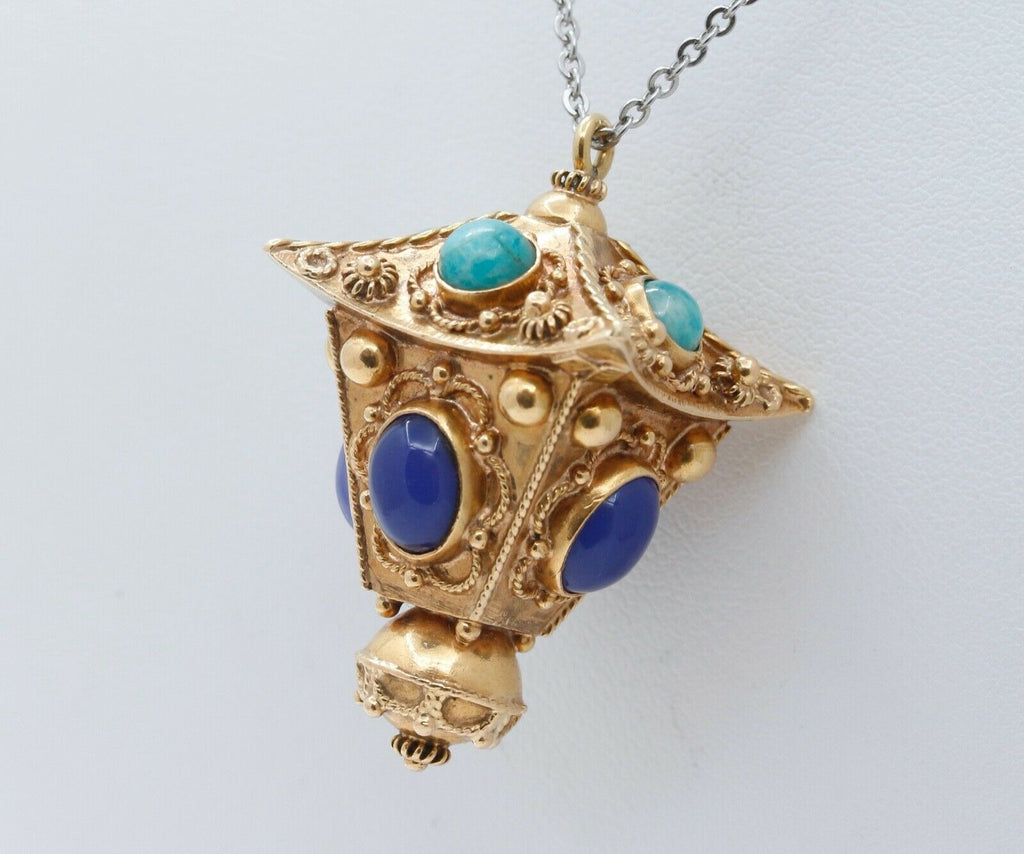 Victorian Street Lantern 18K Yellow Gold Chalcedony Turquoise Pendant