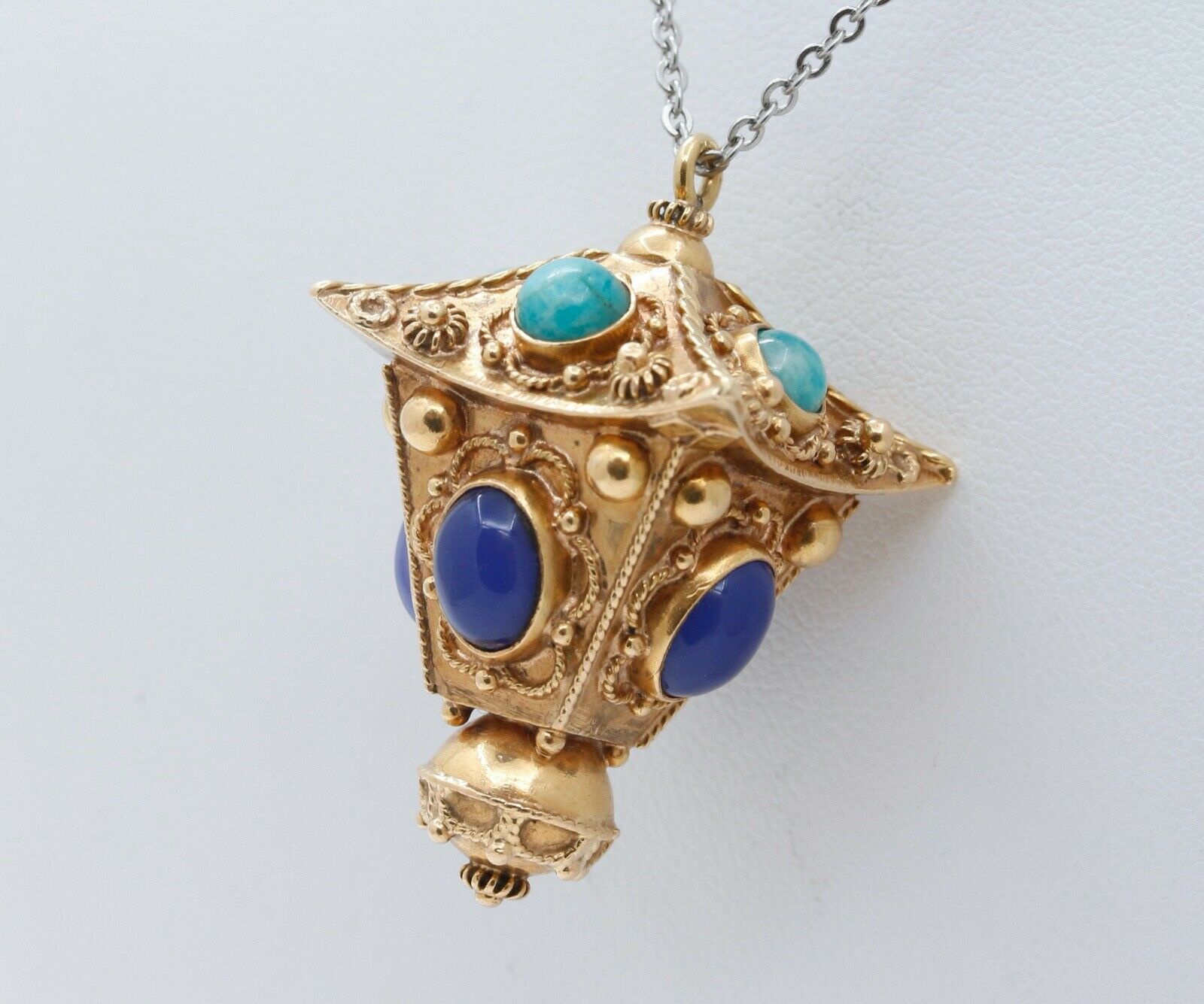 Victorian Street Lantern 18K Yellow Gold Chalcedony Turquoise Pendant
