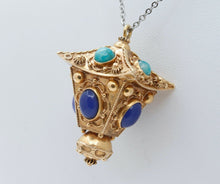 Load image into Gallery viewer, Victorian Street Lantern 18K Yellow Gold Chalcedony Turquoise Pendant
